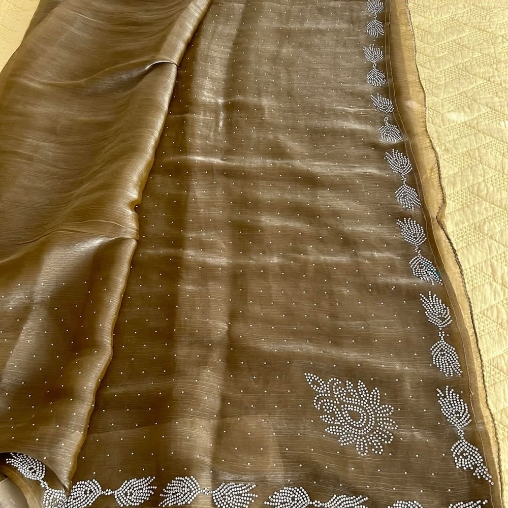 Elegant Brown Embroidered Fabric